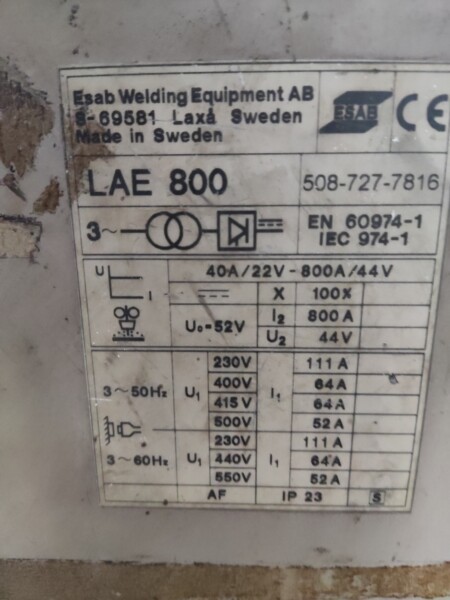 ESAB LAE 800 źródło prądu